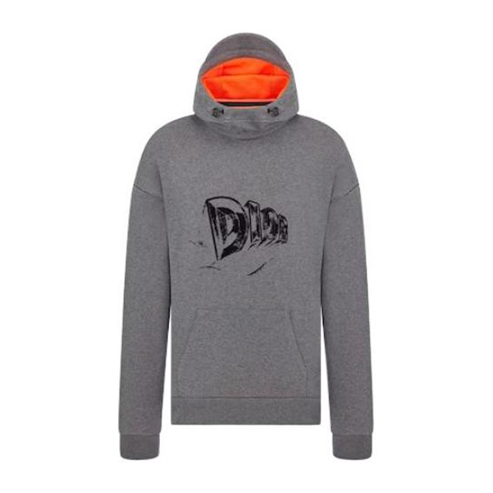 DIOR  Gray Logo Printed Hoodie Sweatshirt. 393J633A0850C879