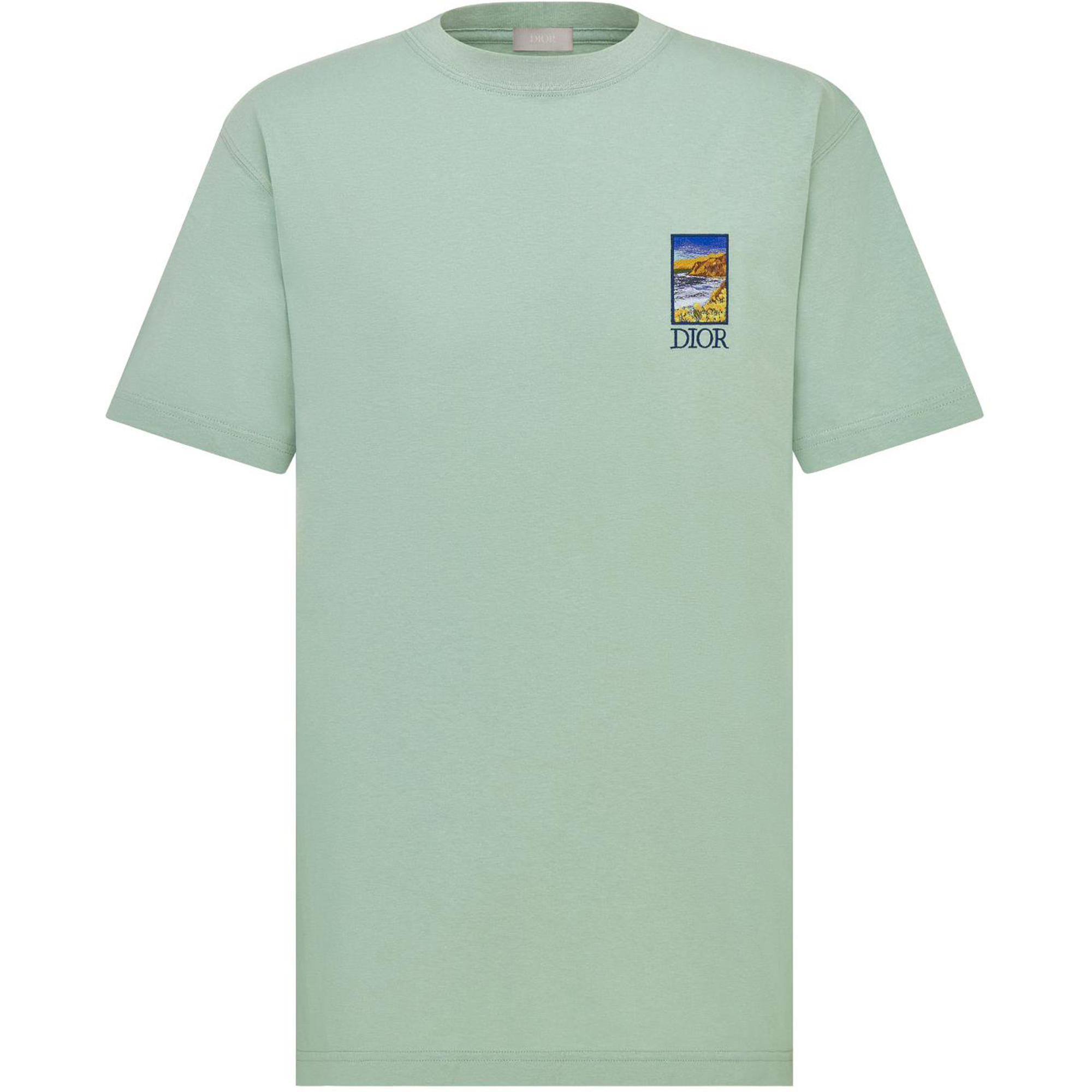 DIOR  Green Logo Print Loose Fit Crew Neck Casual T-Shirt 293J696F0753-C685