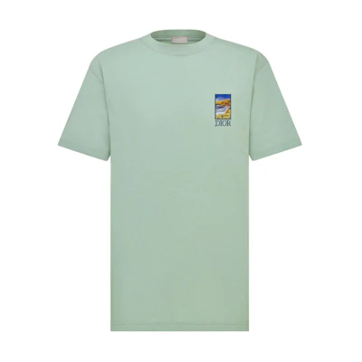 DIOR Green Logo Print Loose Fit Crew Neck Casual T-Shirt 293J696F0753-C685