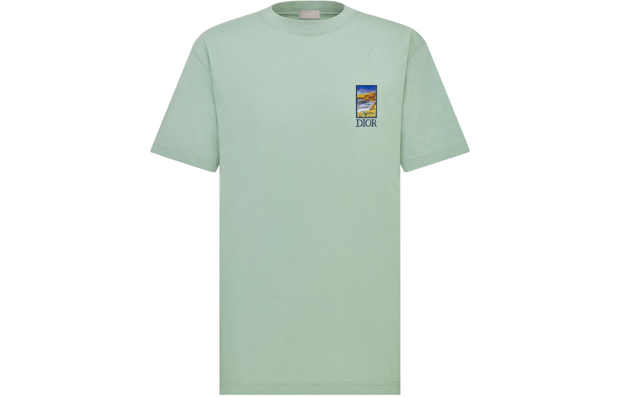 DIOR  Green Logo Print Loose Fit Crew Neck Casual T-Shirt 293J696F0753-C685 圖 2