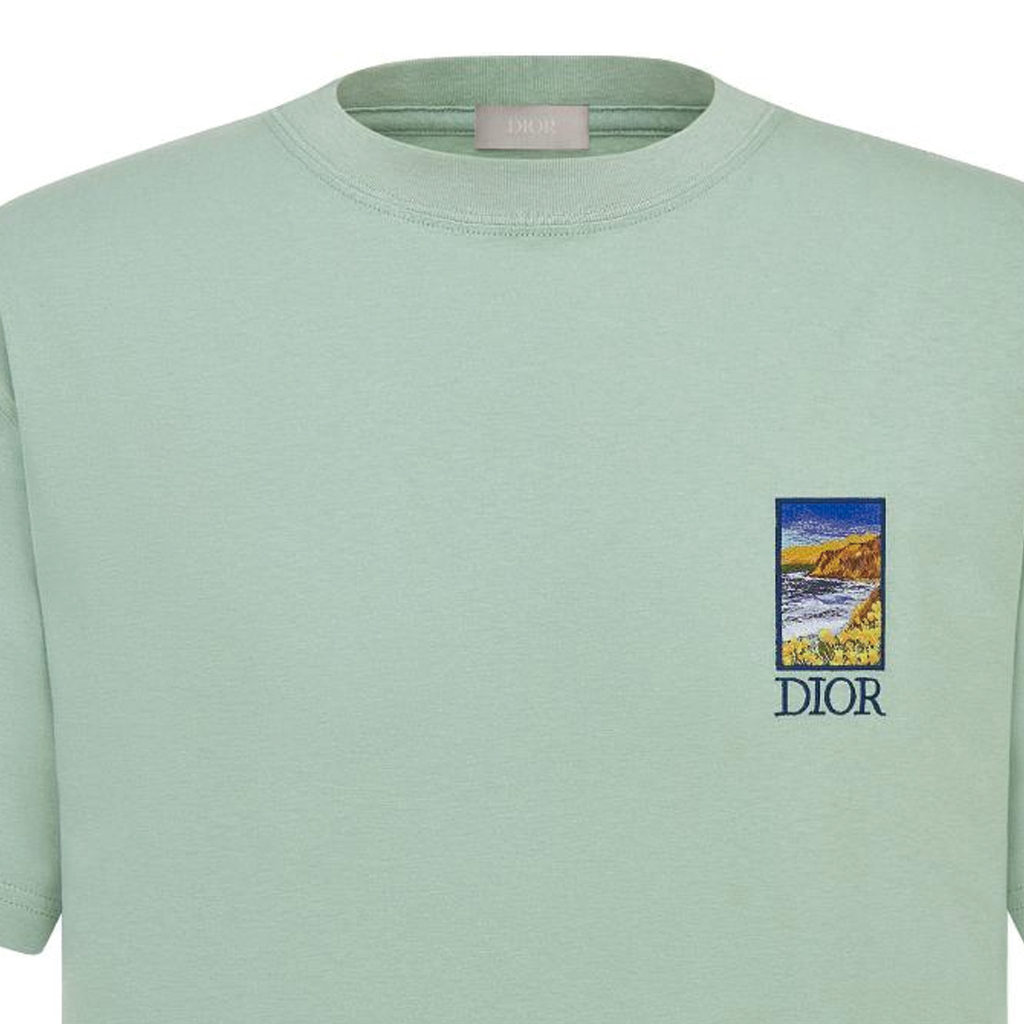 DIOR  Green Logo Print Loose Fit Crew Neck Casual T-Shirt 293J696F0753-C685 圖 4