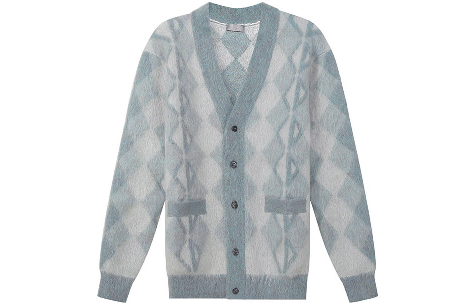 DIOR  Grey-Blue Diamond Pattern V-Neck Knit Sweater. 213M236AT427-570 圖 2