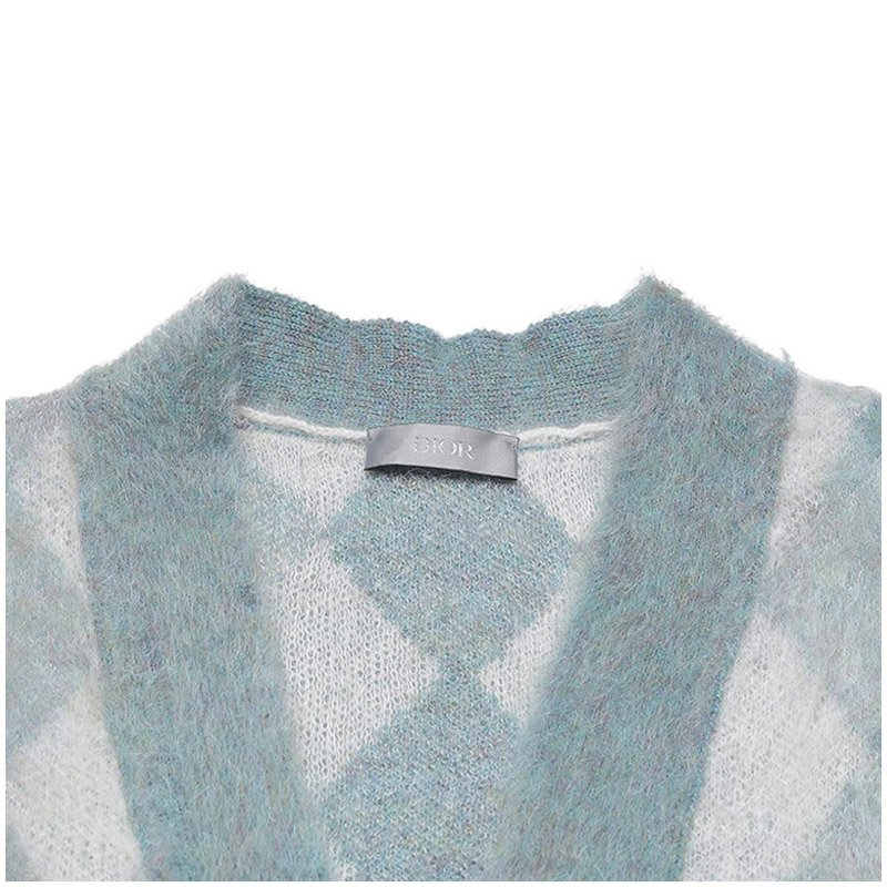 DIOR  Grey-Blue Diamond Pattern V-Neck Knit Sweater. 213M236AT427-570 圖 4