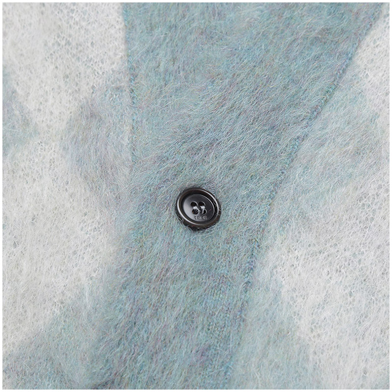 DIOR  Grey-Blue Diamond Pattern V-Neck Knit Sweater. 213M236AT427-570 圖 5