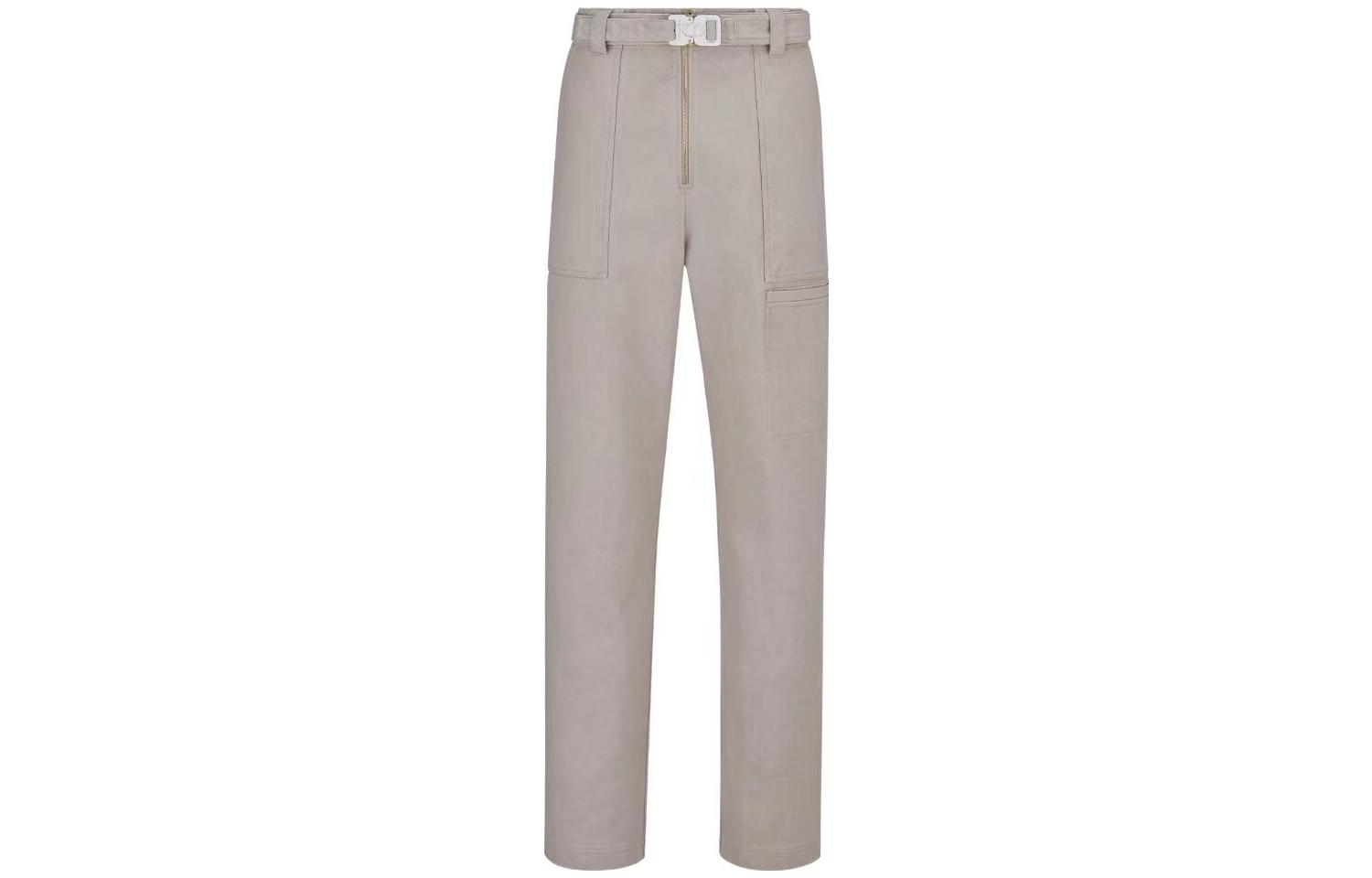 DIOR  Grey Casual Pants with Solid Straight Cut and Utility Buckle. 243C111A5641-C120