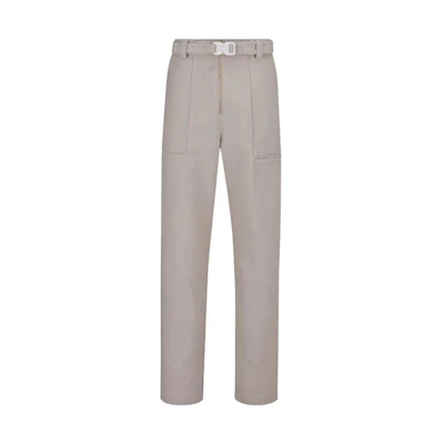 DIOR Grey Casual Pants with Solid Straight Cut and Utility Buckle. 243C111A5641-C120
