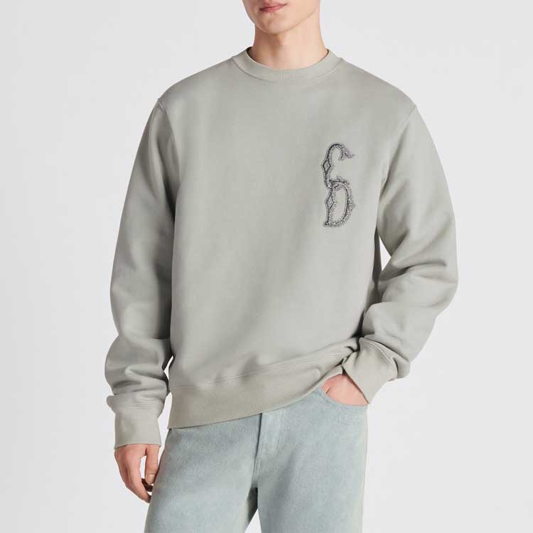 Shop ディオール グレー 刺繍入り クルーネック 長袖スウェットシャツ 343J699A053-1C888