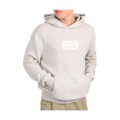 DIOR Grey Knit Pullover Hoodie with Letter Logo Design. 313M658AT474-C180