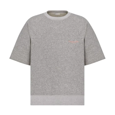 DIOR Grey Logo Embroidered Loose Fit Crewneck T-Shirt. 493J634A0939-C884
