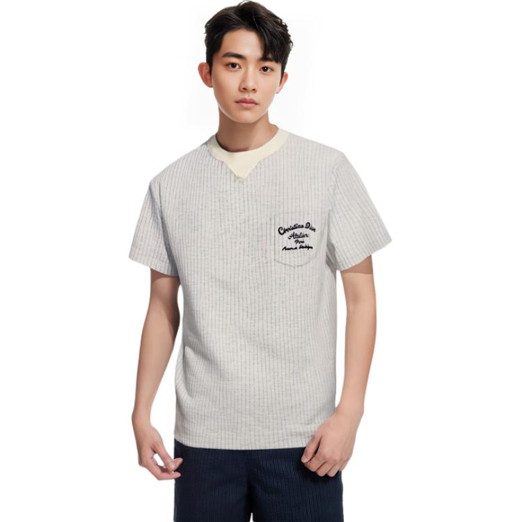 Details for ディオール グレー ロゴプリント クルーネック 半袖 Tシャツ. 213J637A0739-C075