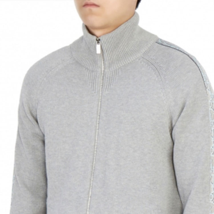 Details for DIOR Sweater Rajut Abu-Abu dengan Kerah Tinggi, Garis Samping & Ritsleting Kasual. 113M223AT187-C885