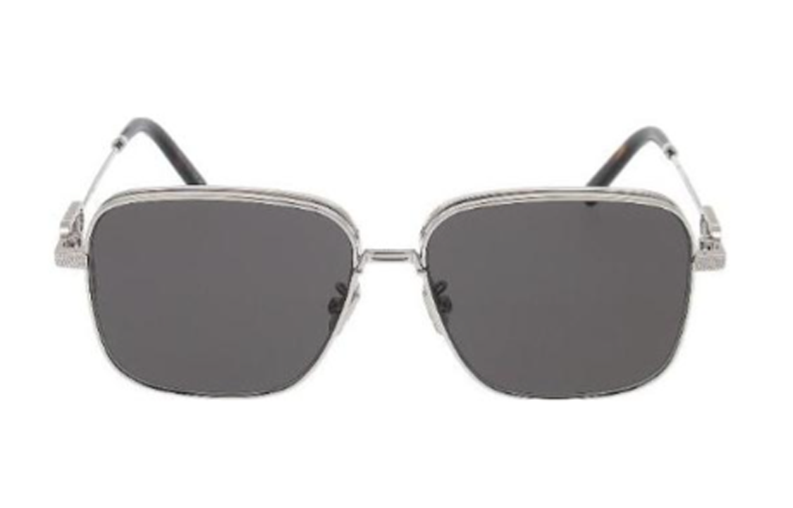 Lookbook DIOR 銀色不規則太陽眼鏡，鏡腿帶有品牌Logo。 CDLINKN1U