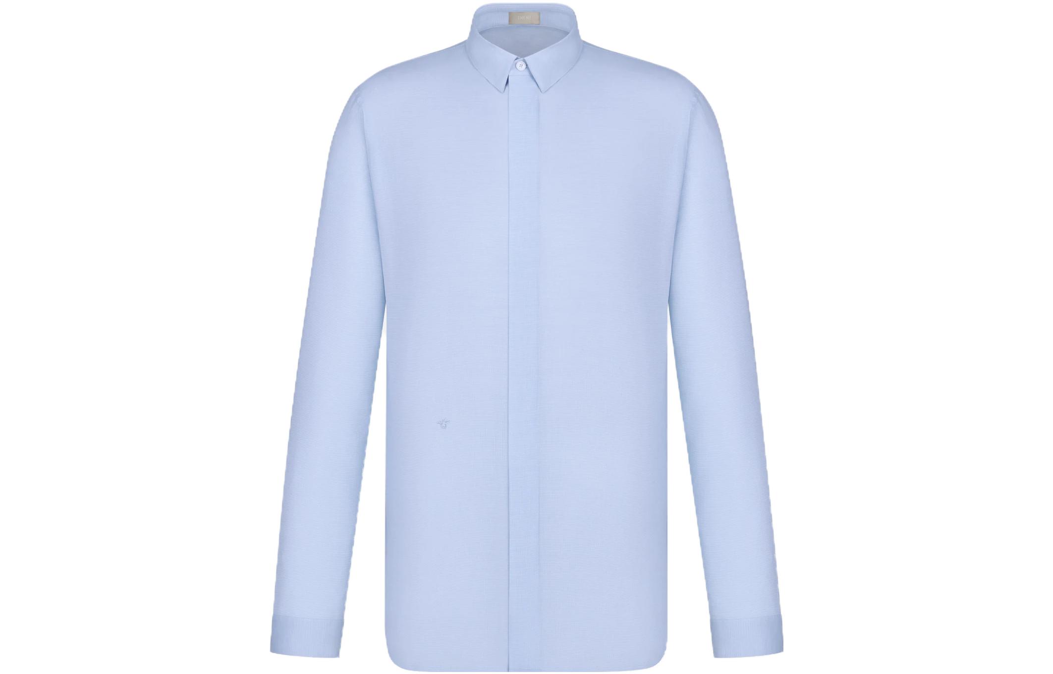 DIOR  Light Blue Embroidered Bee Long Sleeve Shirt. 433C529B5730-C500