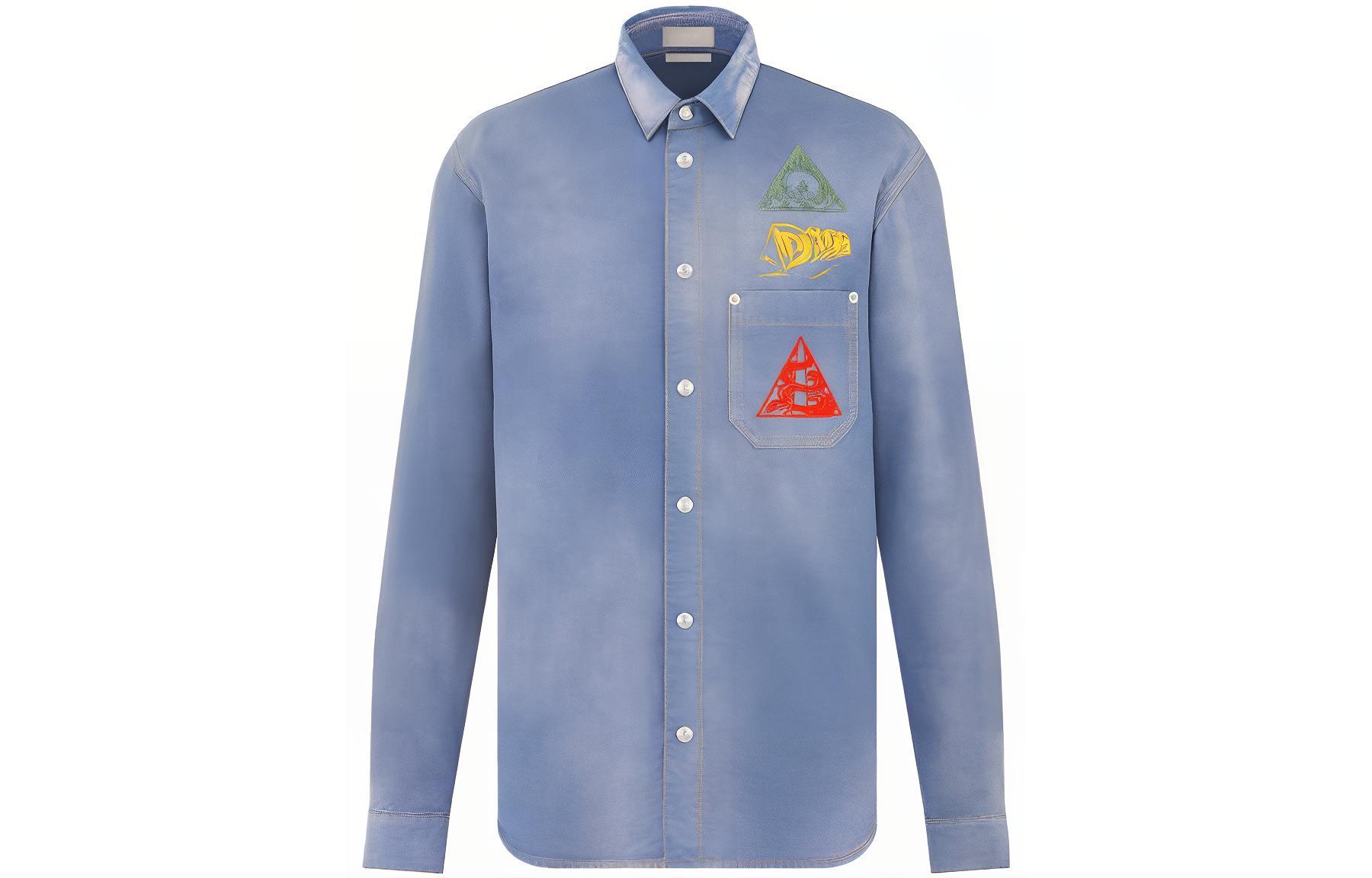 DIOR  Light Blue Long Sleeve Shirt with Solid Pattern Print. 013D580E324X-C589