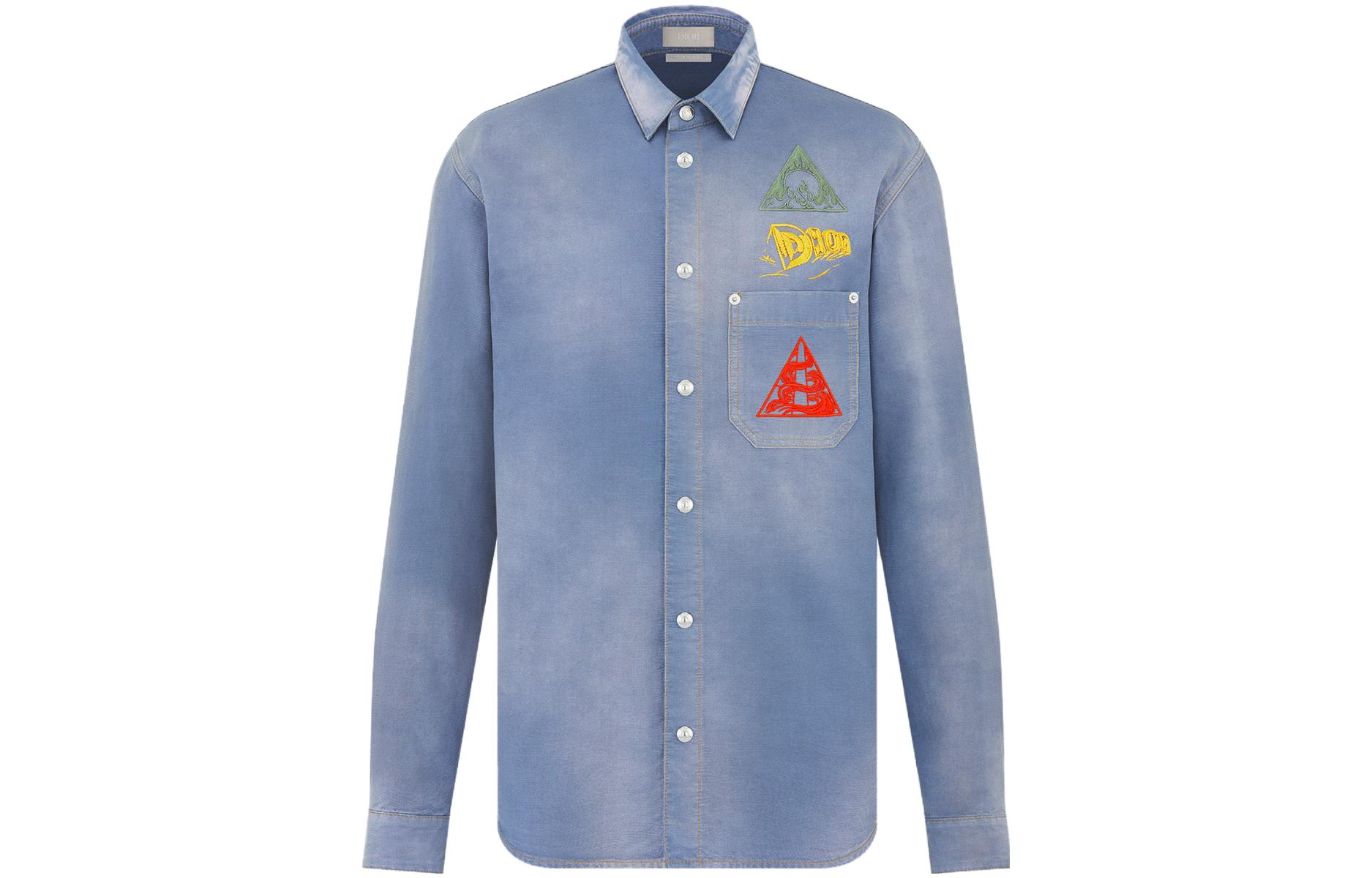 DIOR  Light Blue Long Sleeve Shirt with Solid Pattern Print. 013D580E324X-C589 圖 2