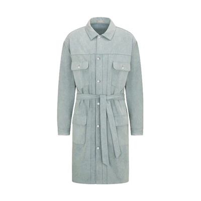 DIOR Light Blue Mid-Length Coat with Logo Print. 343D381AY539-C585