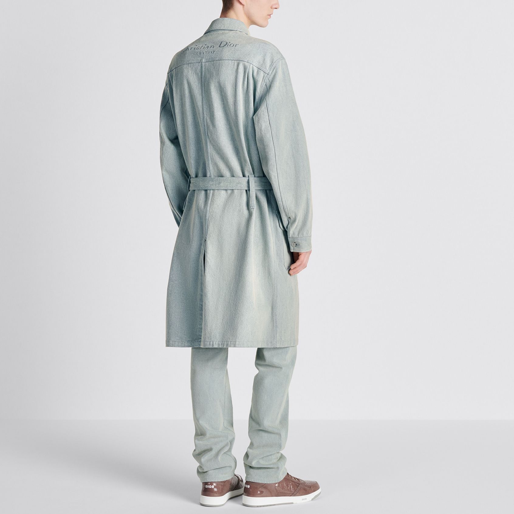 Purchase DIOR  Light Blue Mid-Length Coat with Logo Print. 343D381AY539-C585