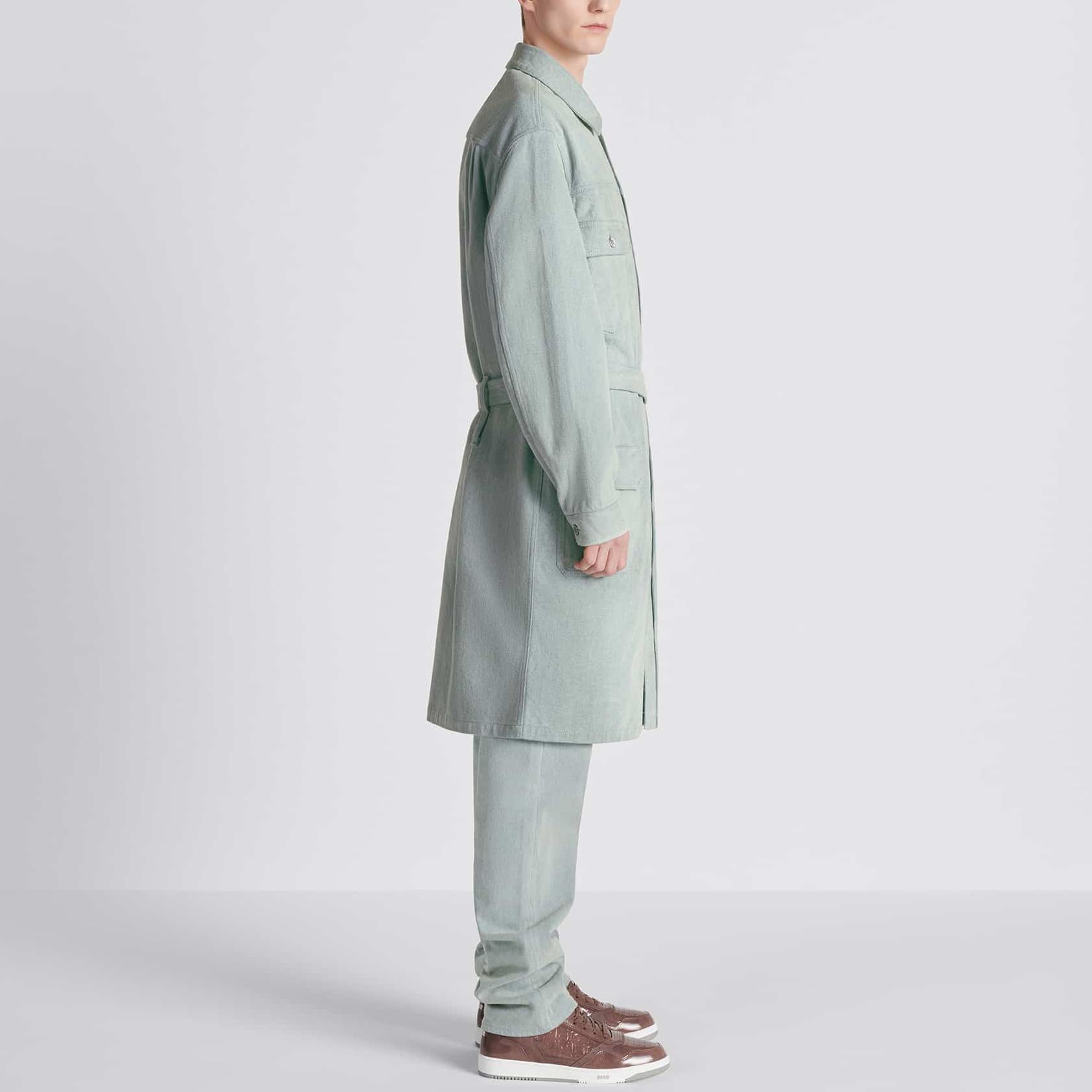 Details for DIOR  Light Blue Mid-Length Coat with Logo Print. 343D381AY539-C585