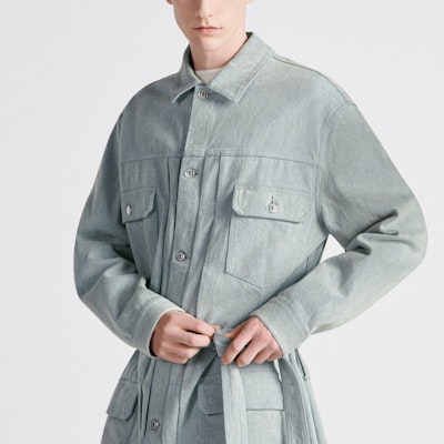 DIOR Light Blue Mid-Length Coat with Logo Print. 343D381AY539-C585 Sizing DIOR Light Blue Mid-Length Coat with Logo Print. 343D381AY539-C585