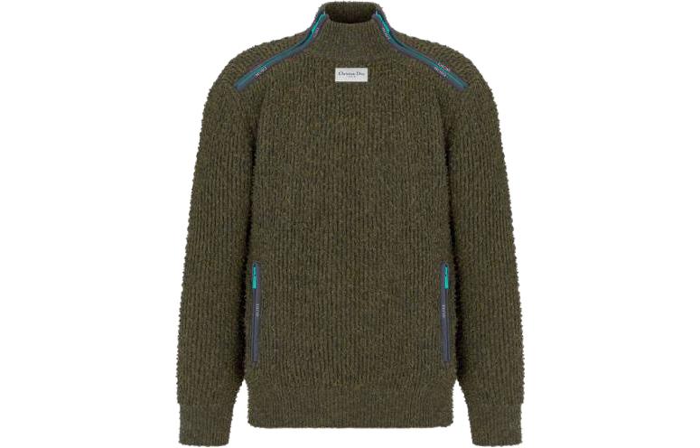 DIOR  Military Green Solid Turtleneck Slim-Fit Long Sleeve Sweater. 383M640AT547-C688