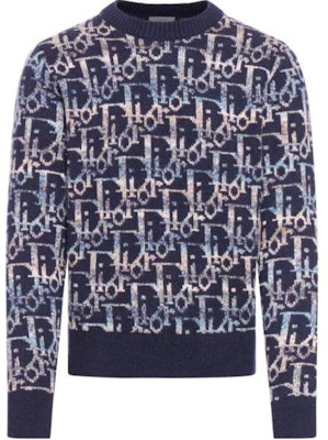 DIOR Navy Blue All-Over Letter Print Crewneck Sweater. 193M638AT344-C574 Order DIOR Navy Blue All-Over Letter Print Crewneck Sweater. 193M638AT344-C574
