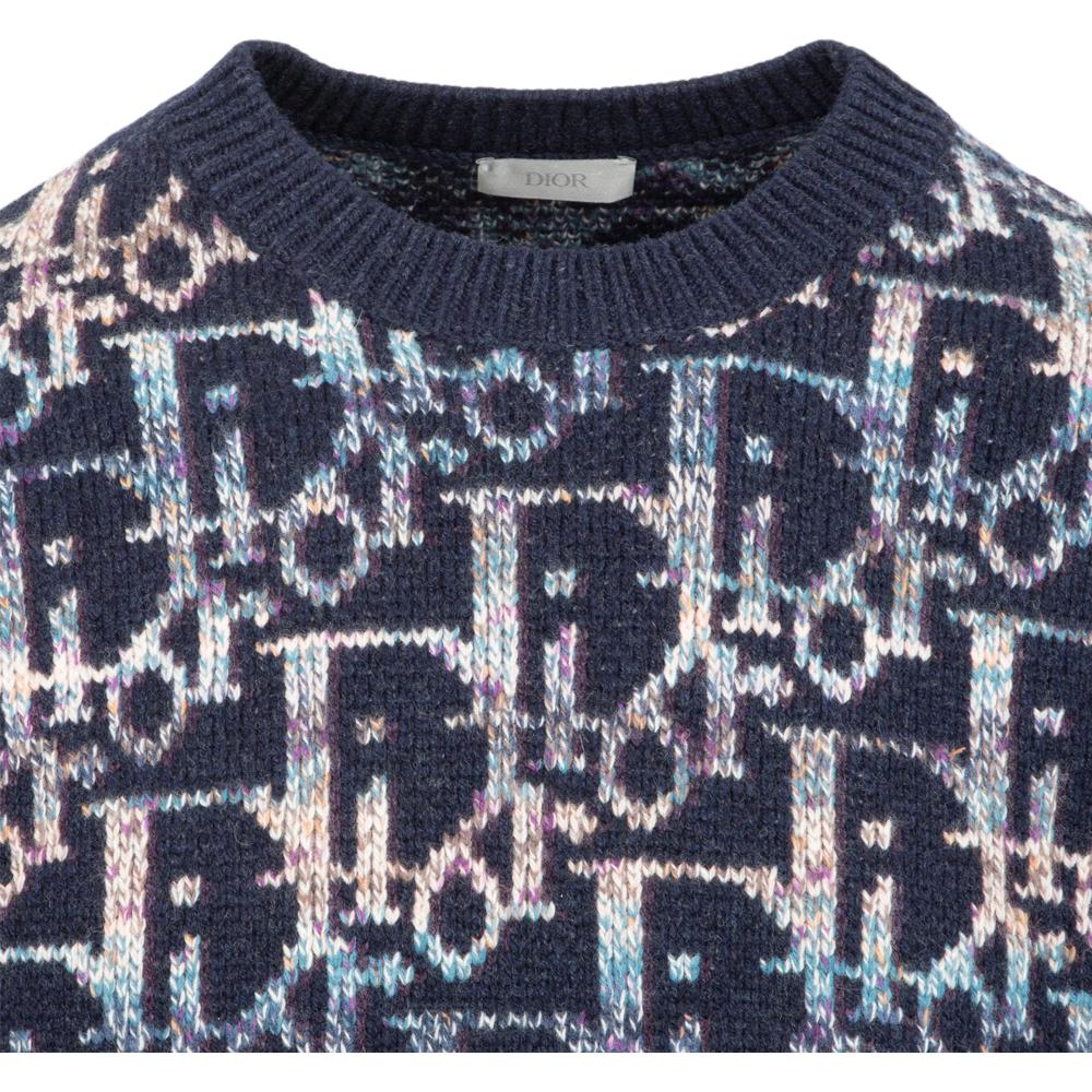 Details for DIOR  Navy Blue All-Over Letter Print Crewneck Sweater. 193M638AT344-C574