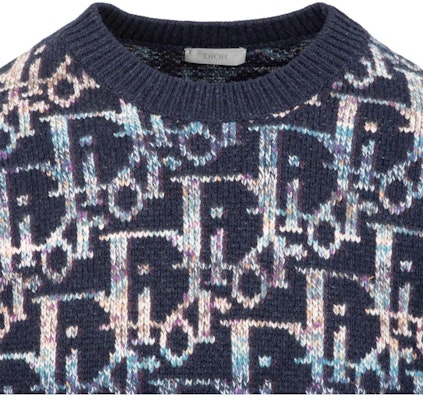 DIOR Navy Blue All-Over Letter Print Crewneck Sweater. 193M638AT344-C574 Details for DIOR Navy Blue All-Over Letter Print Crewneck Sweater. 193M638AT344-C574