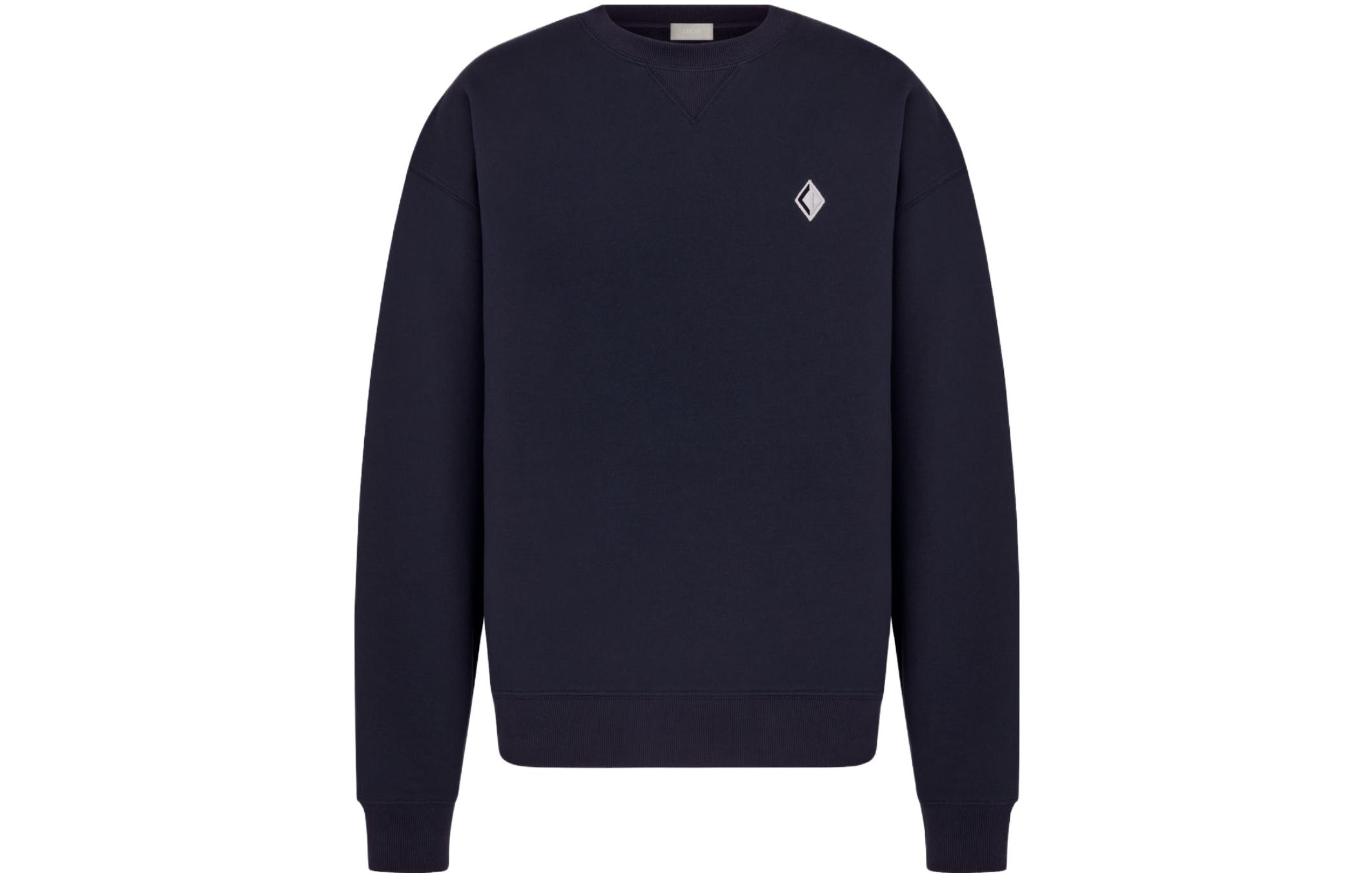 DIOR  Navy Blue Crewneck Sweatshirt with Solid Color and Embroidered Logo. 393J674A0531-C588