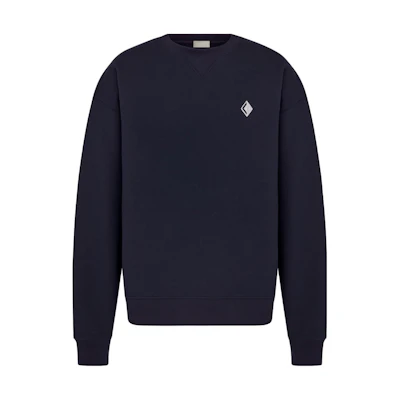 DIOR Navy Blue Crewneck Sweatshirt with Solid Color and Embroidered Logo. 393J674A0531-C588