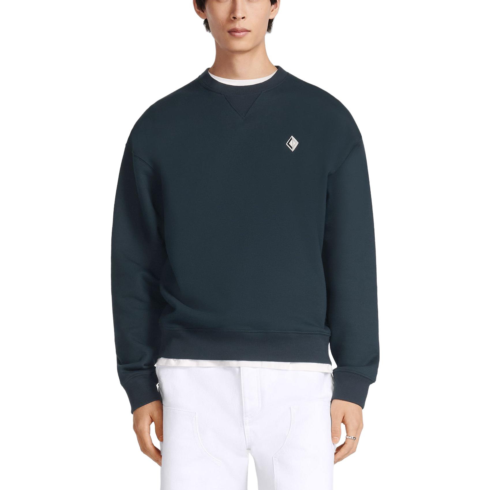 Shop DIOR 深藍色圓領衛衣，純色設計，刺繡標誌。 393J674A0531-C588