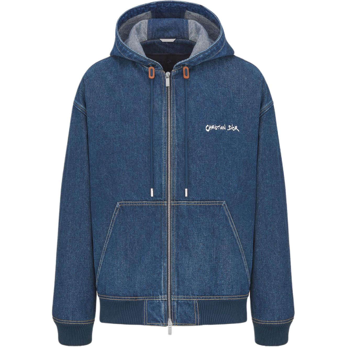 DIOR  Navy Blue Solid Letter Print Zip-Up Hoodie Jacket. 443D494A389X-C580