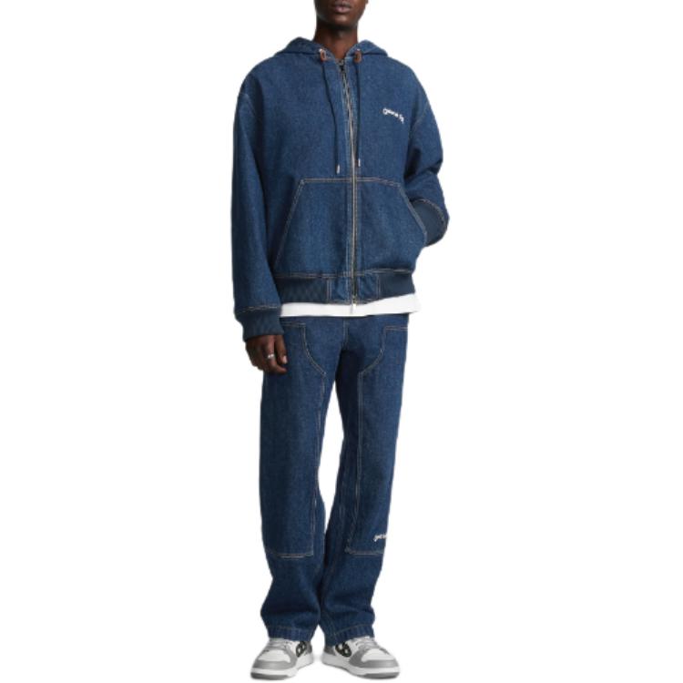 Details for DIOR  Navy Blue Solid Letter Print Zip-Up Hoodie Jacket. 443D494A389X-C580