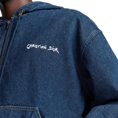 DIOR Navy Blue Solid Letter Print Zip-Up Hoodie Jacket. 443D494A389X-C580 Sizing DIOR Navy Blue Solid Letter Print Zip-Up Hoodie Jacket. 443D494A389X-C580