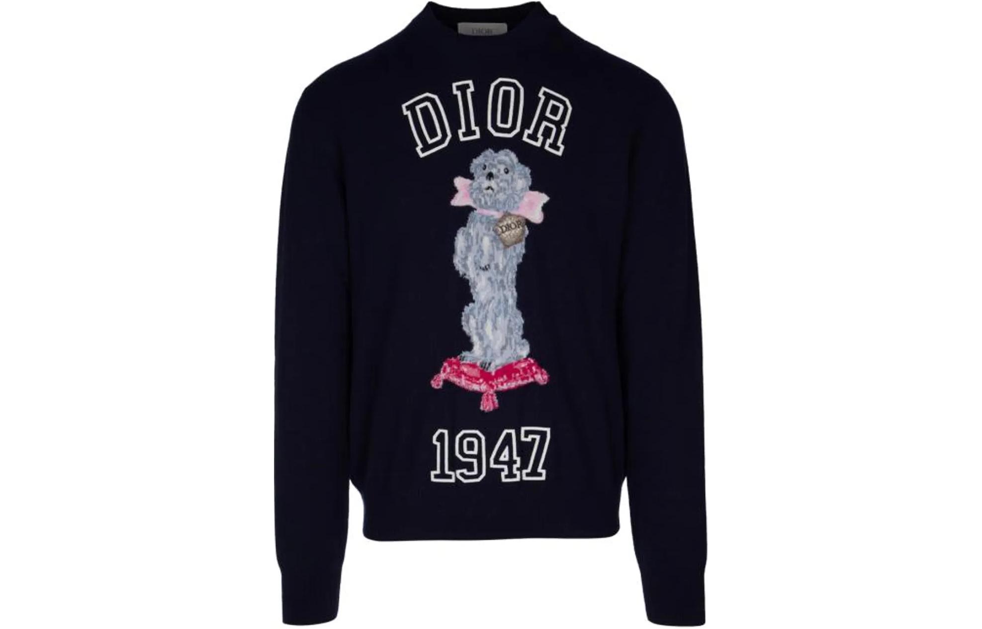 Order DIOR 海军蓝字母数字与动物图案设计毛衣. 483M645AT460-C580
