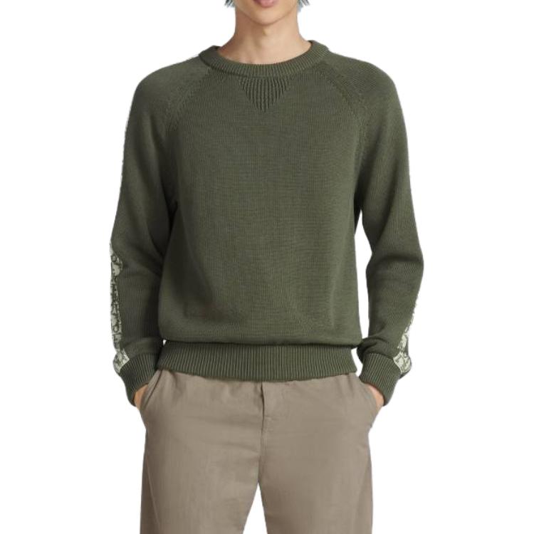 Shop Dior Oversized Crewneck Sweater Rajut Hijau Army 113M638AT187-C686