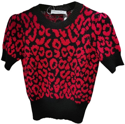 디올 레드 레오파드 프린트 반팔 니트 상의. 144S73AM067-0018 Order 디올 레드 레오파드 프린트 반팔 니트 상의. 144S73AM067-0018