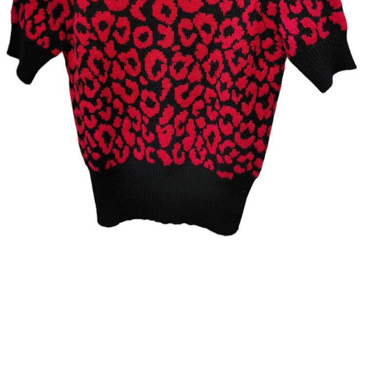 Lookbook 디올 레드 레오파드 프린트 반팔 니트 상의. 144S73AM067-0018