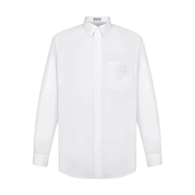 DIOR Slim Fit Long Sleeve White Shirt with Solid Color and Buttoned Collar 413C516B1581-C080