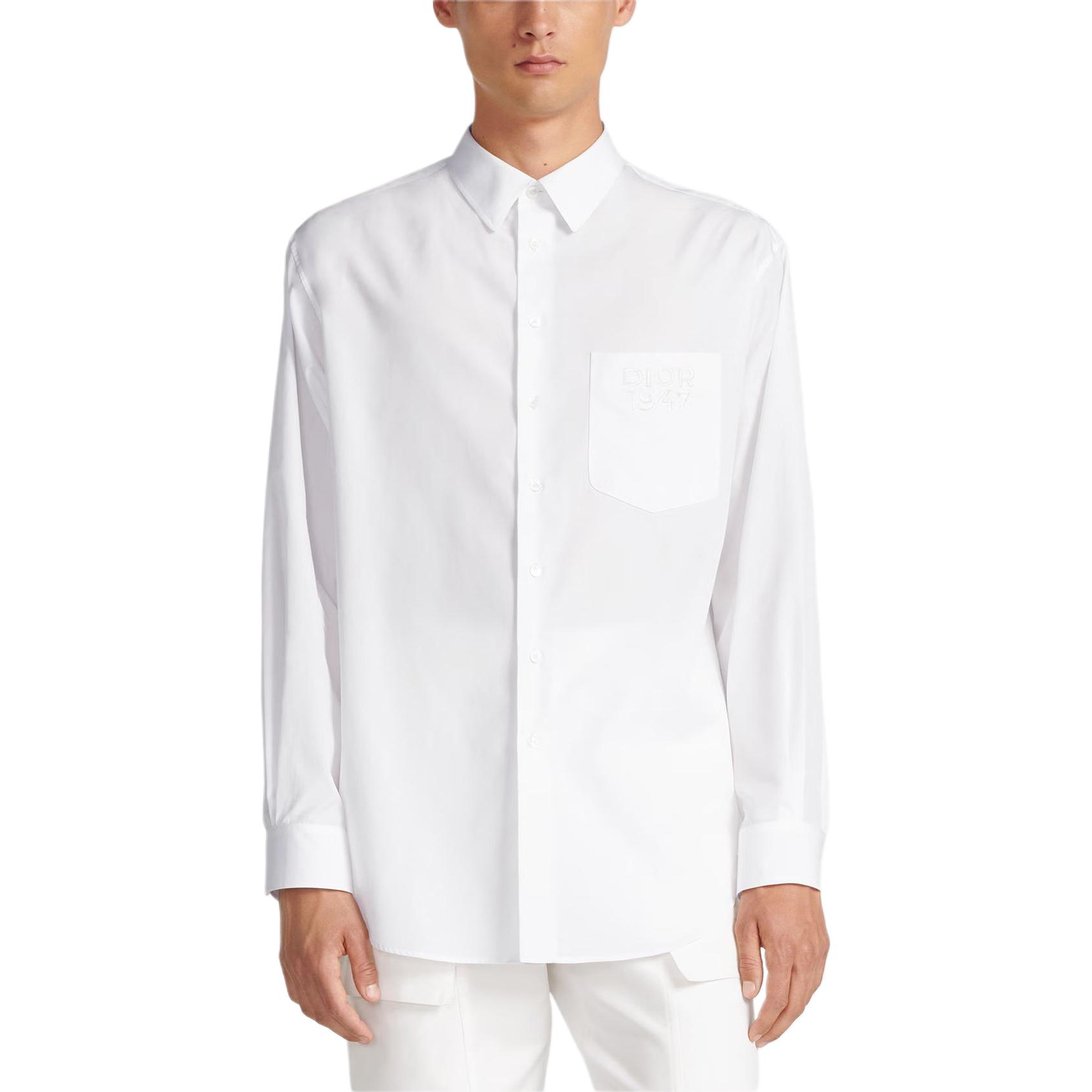 Shop DIOR Camisa Blanca Slim Fit de Manga Larga con Color Sólido y Cuello Abotonado. 413C516B1581-C080