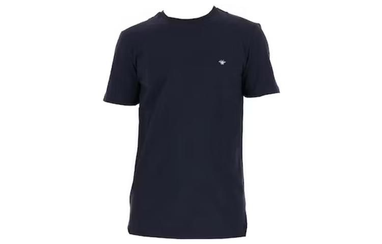 DIOR  Solid Color Navy Blue Crewneck Short Sleeve Casual T-Shirt. 733J603B053-3580