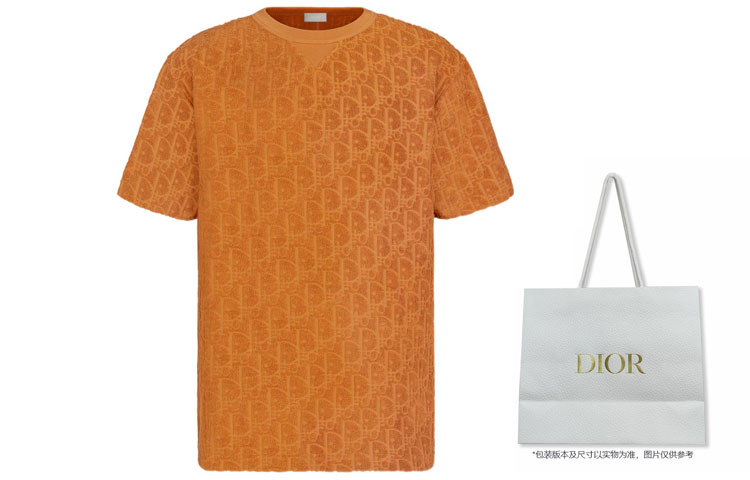 Shop Camiseta DIOR SS22 Logo Gráfico Cuello Redondo de Algodón Naranja 113J692A0614-C141