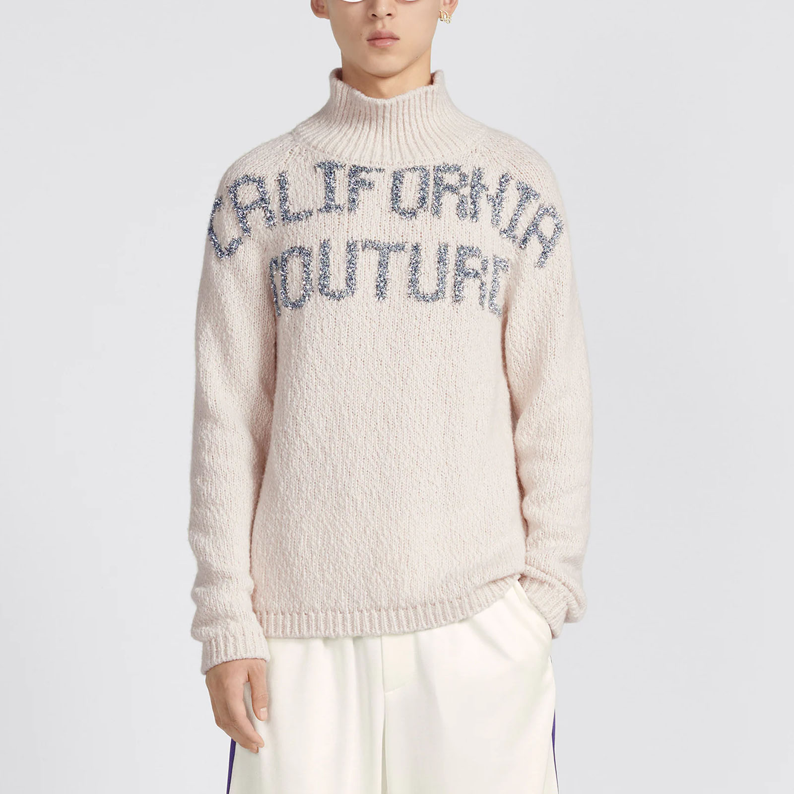 Shop DIOR 2023春夏象牙色字母印花高领长袖毛衣. 313M634AT512-C080