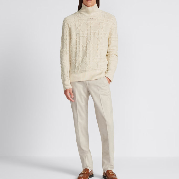 Shop DIOR SS24 純色百褶休閒拉鍊長褲 卡其色 413C107A6066-C110