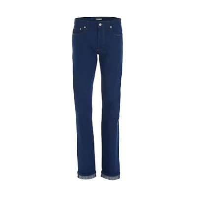 DIOR Straight-Leg Leather Logo Patch Button Jeans Blue 013DS00B273X-588B