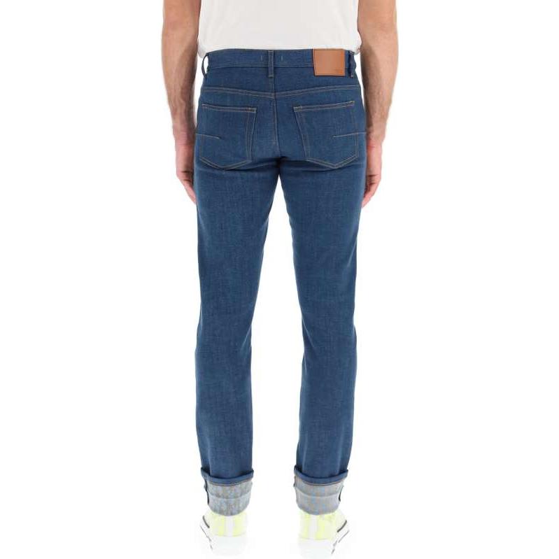 Shop DIOR Seluar Jeans Butang Kulit Patch Logo Biru Straight-Leg 013DS00B273X-588B