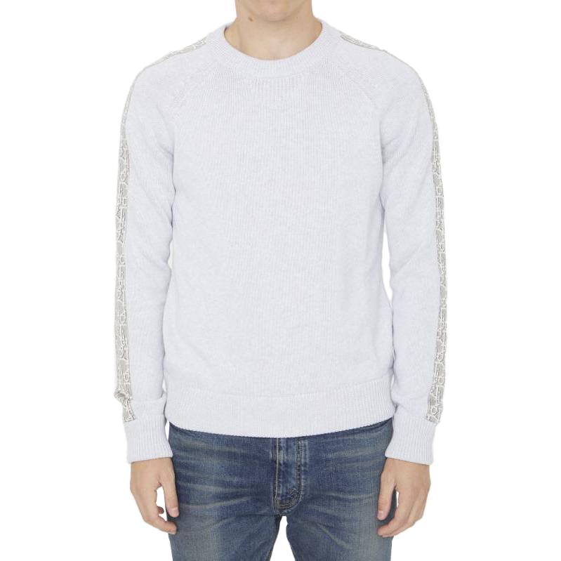 Shop DIOR Sweater Rajut Bergaris Abu-abu Lengan Panjang. 113M638AT187-C880