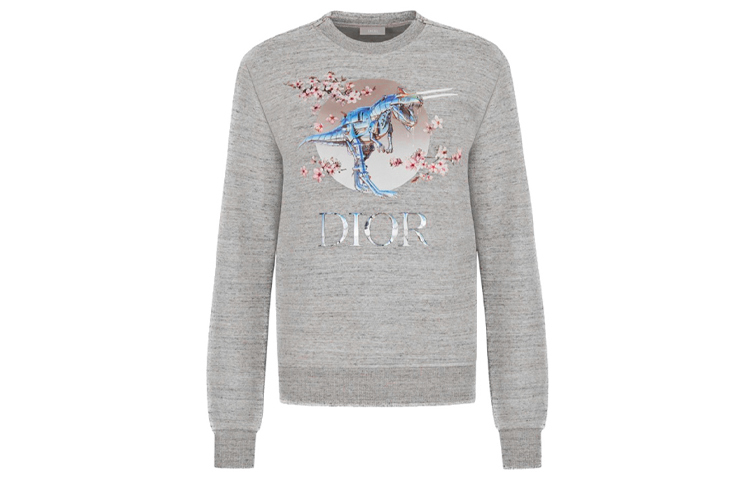 Order DIOR "T-Rex Cherry Blossom" Grey Unisex Pullover Sweatshirt 933J635B0555-880