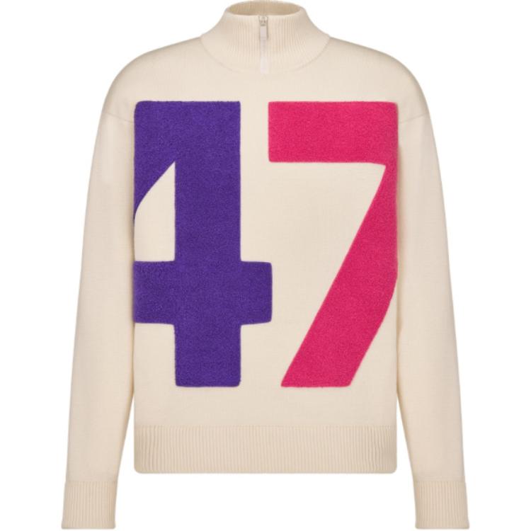 DIOR  Two-Tone Half-Zip Knit Sweater Beige Long Sleeve 313M651AT478-CO84