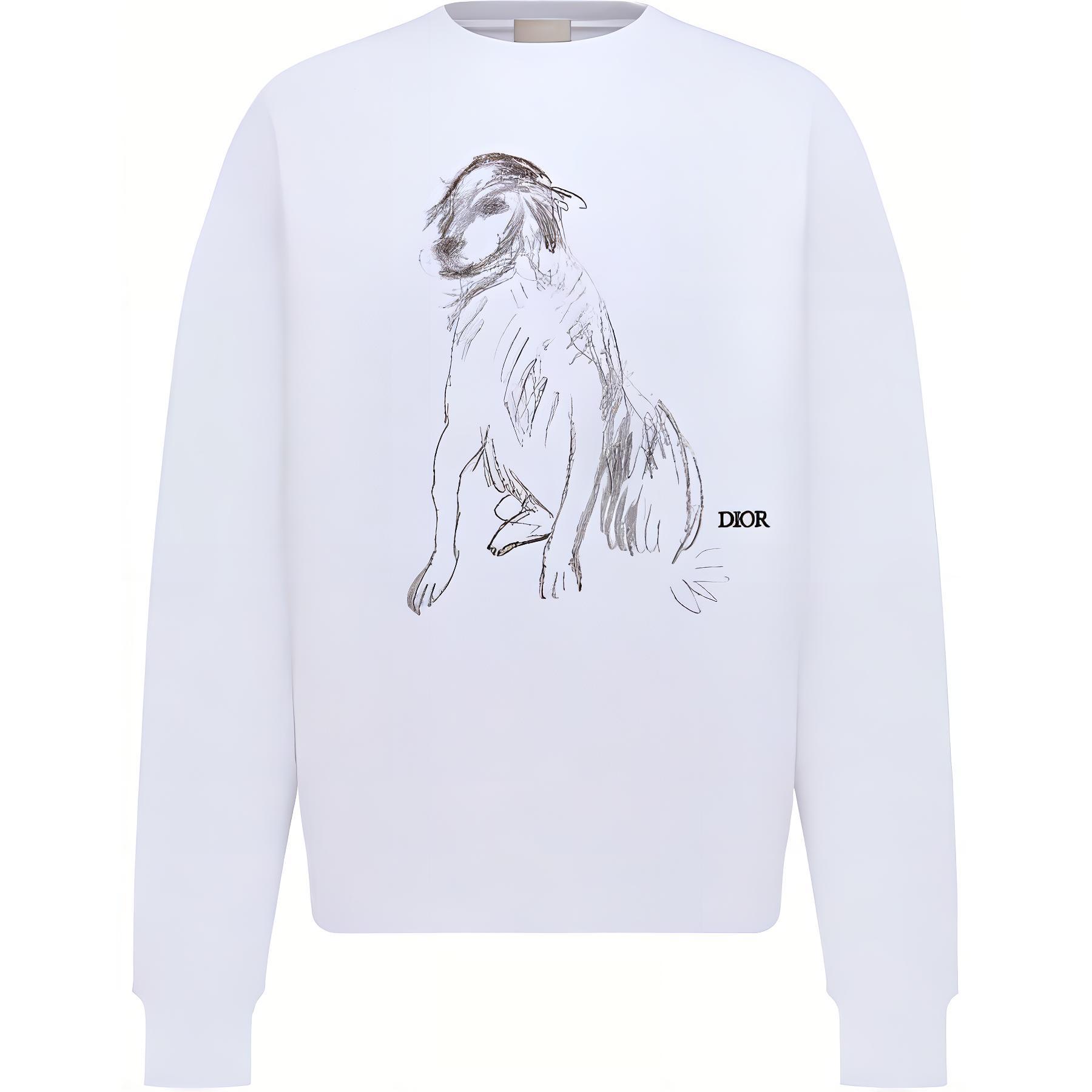 DIOR  White Animal Print Crewneck Sweatshirt 383J679A0807-C088