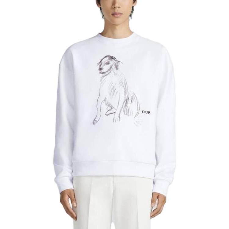 Shop 디올 화이트 애니멀 프린트 크루넥 스웨트셔츠 383J679A0807-C088